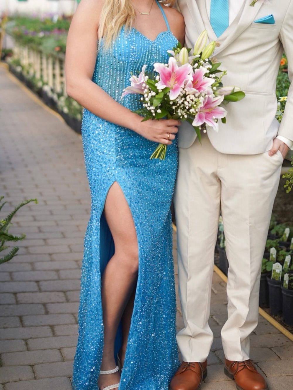 Elegant Sequin Prom Dress - Sky Blue Halter Gown